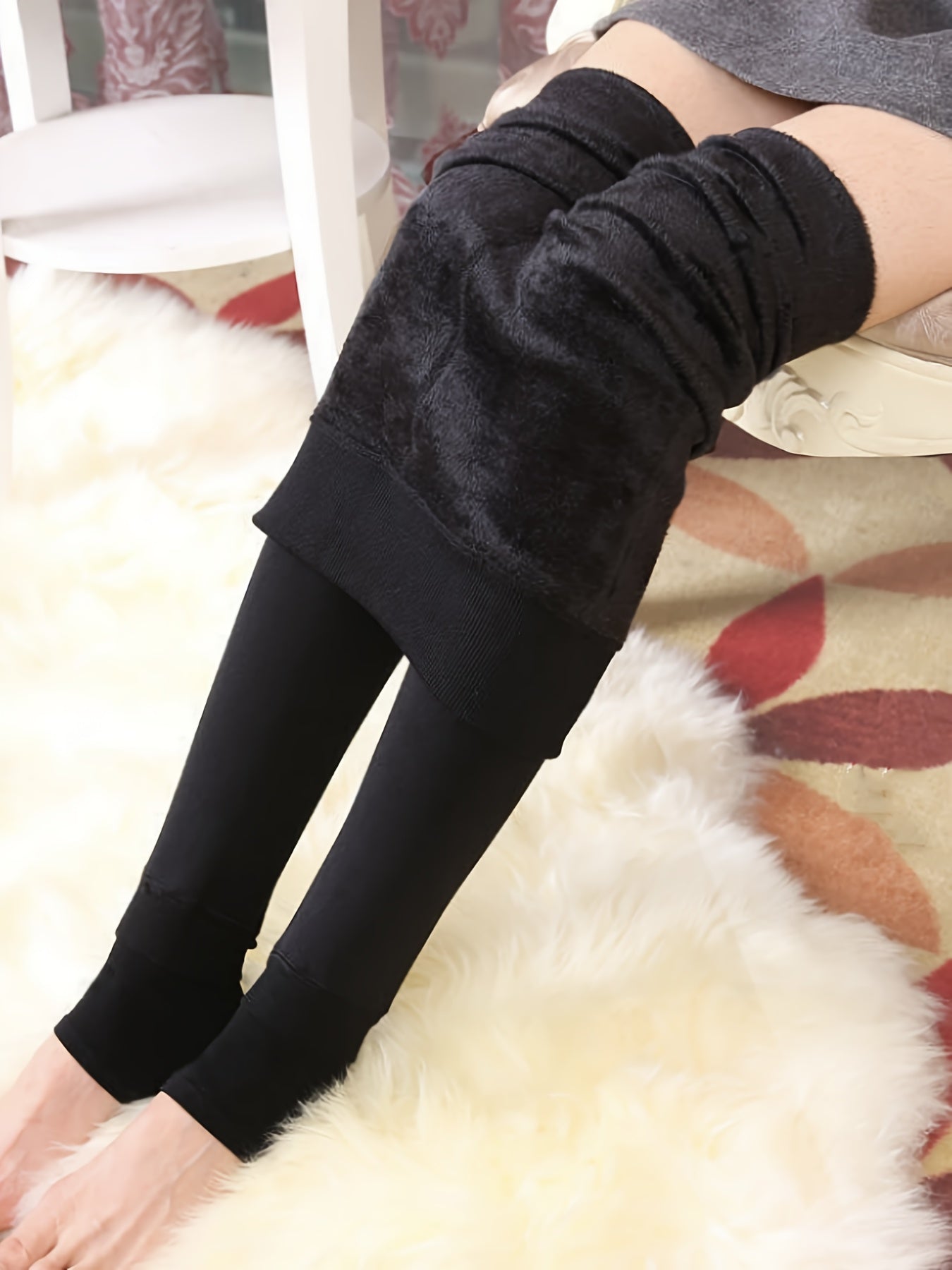 Women's Fleece-Lined Thermal Leggings Soft Polyester Spandex Jeggings for Cold Weather