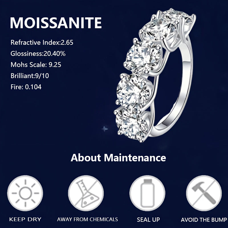 Sterling Silver Moissanite Band Ring 2.5ct 5ct Niche Design Jewelry