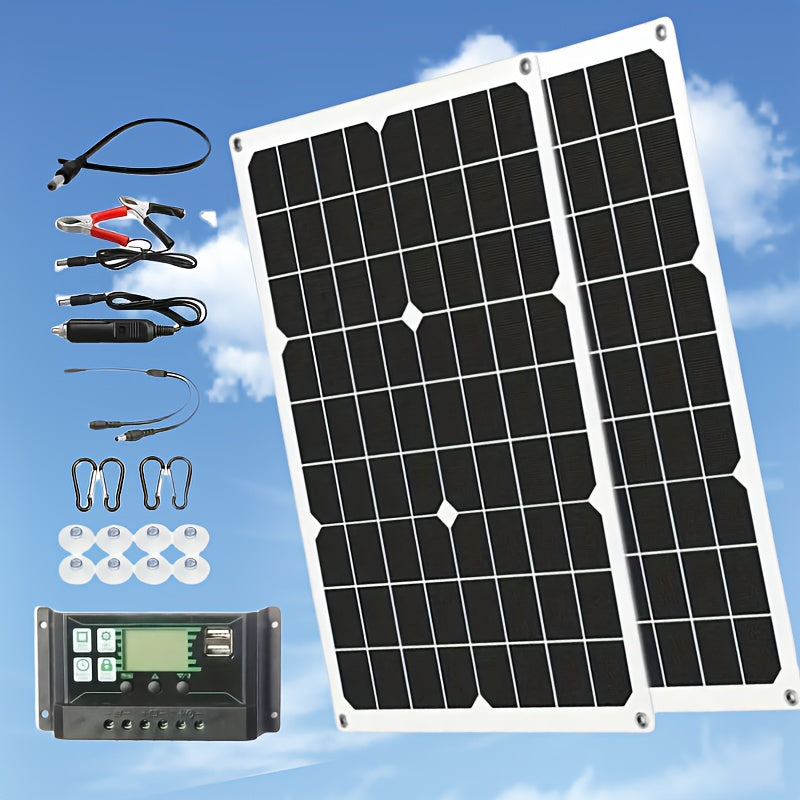 2-Piece 40W Solar Panel Kit with Dual USB Outputs and Controller for Car Boat RV Camping