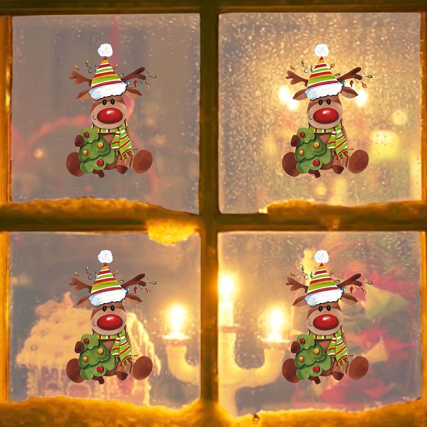High-Gloss PVC Christmas Window Sticker Reindeer Snowman Glitter Decor