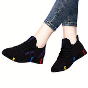 Women's Breathable Black Sneakers with Colorful Accents Low-Top Casual Athletic Shoes