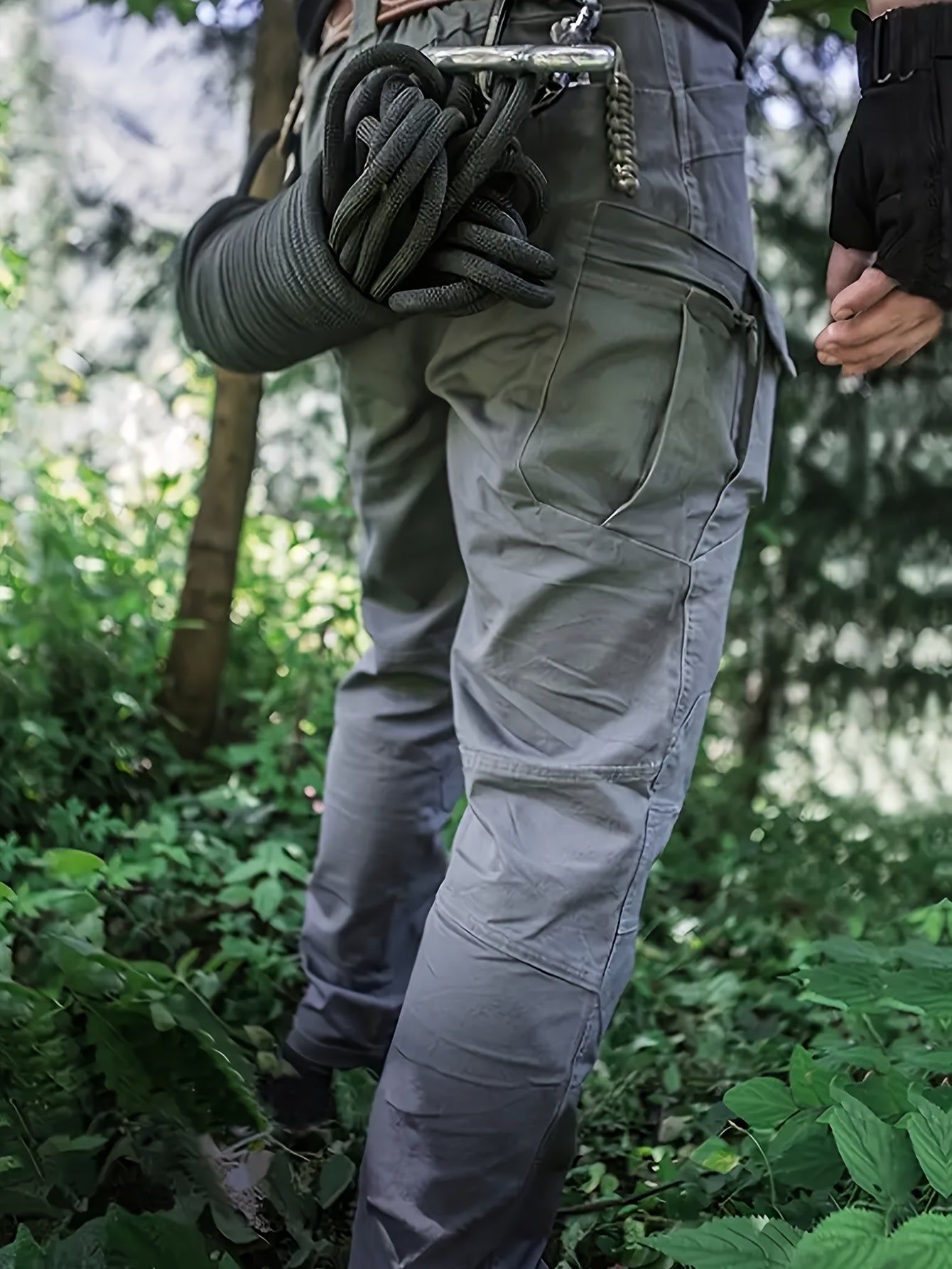 Men's Polyester Cargo Pants with Multiple Pockets for Outdoor Hiking and Casual Wear