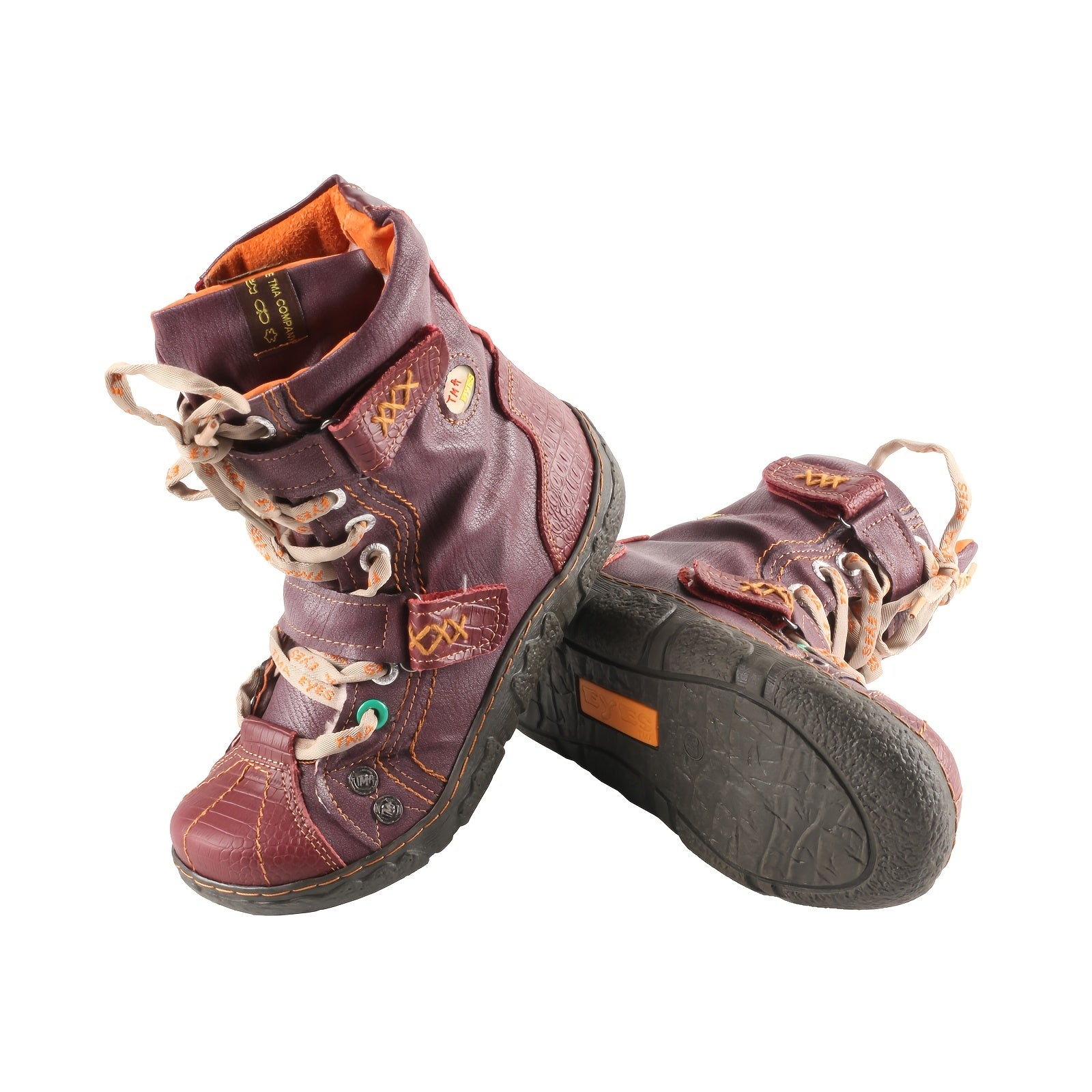 Women's Retro Leather Short Boots with Zipper and Lace Up Design