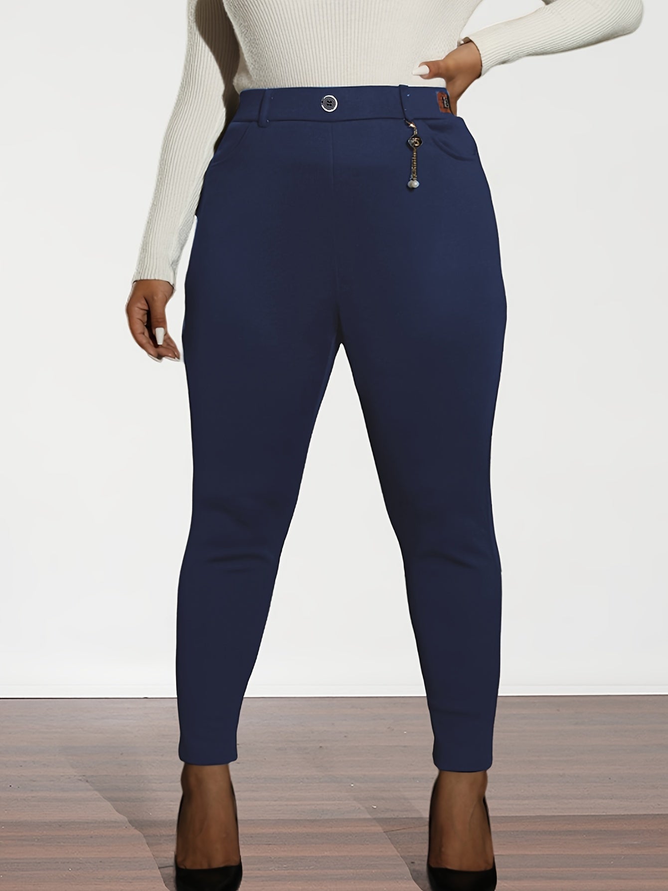 Women's Black High-Waist Stretchy Pencil Leggings Slim Fit Elastic Waist Plus Size