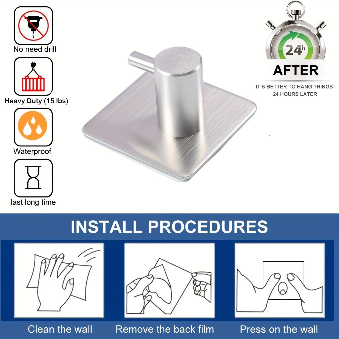 Four-Pack Stainless Steel Wall Hooks for Bathroom and Bedroom Organization Durable Polished Finish