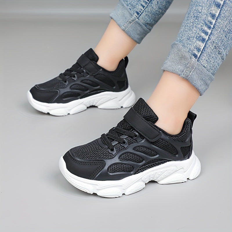 Дышащие сетчатые кроссовки для девочек, всесезонные нескользящие беговые туфли с застежкой на липучке