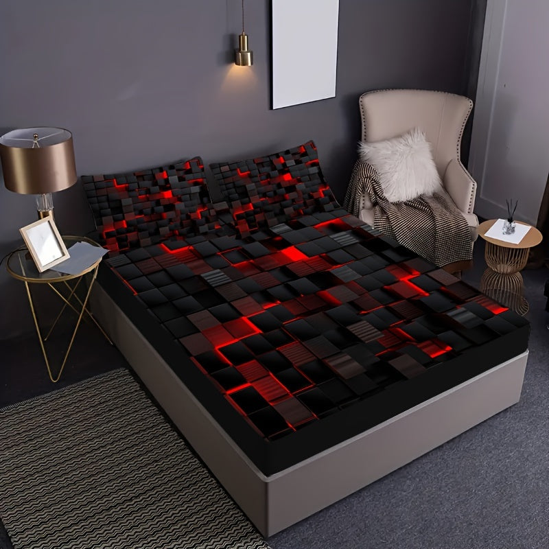 2 ta qizil tarmoq 3D vizual geometriya san'ati mos keladigan to'shakka yostiq bilan to'plam