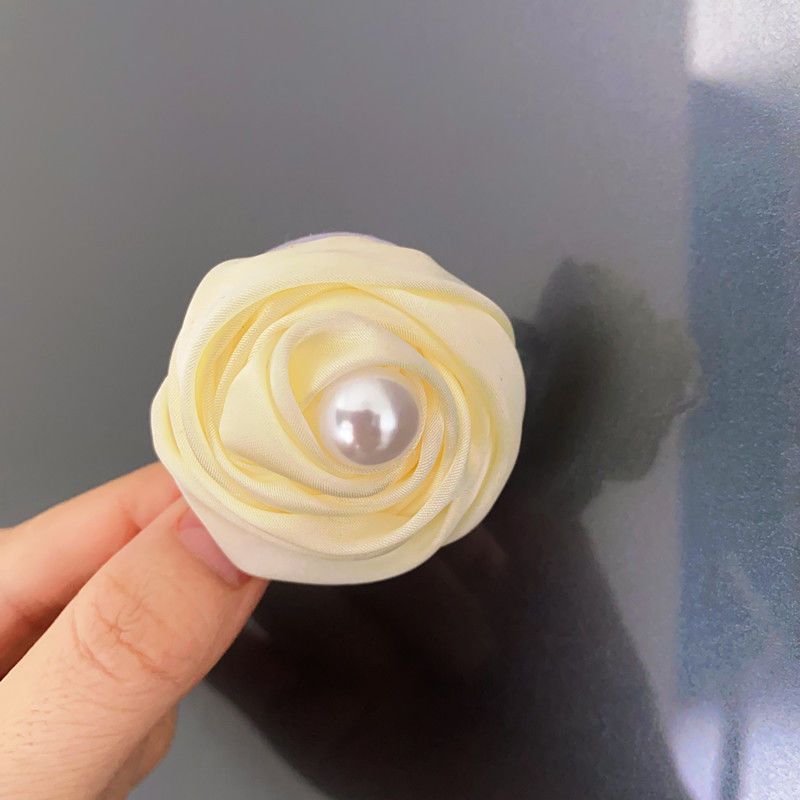 Satin Fabric Rose Brooch and Pearl Bow Hairpin Set for Women