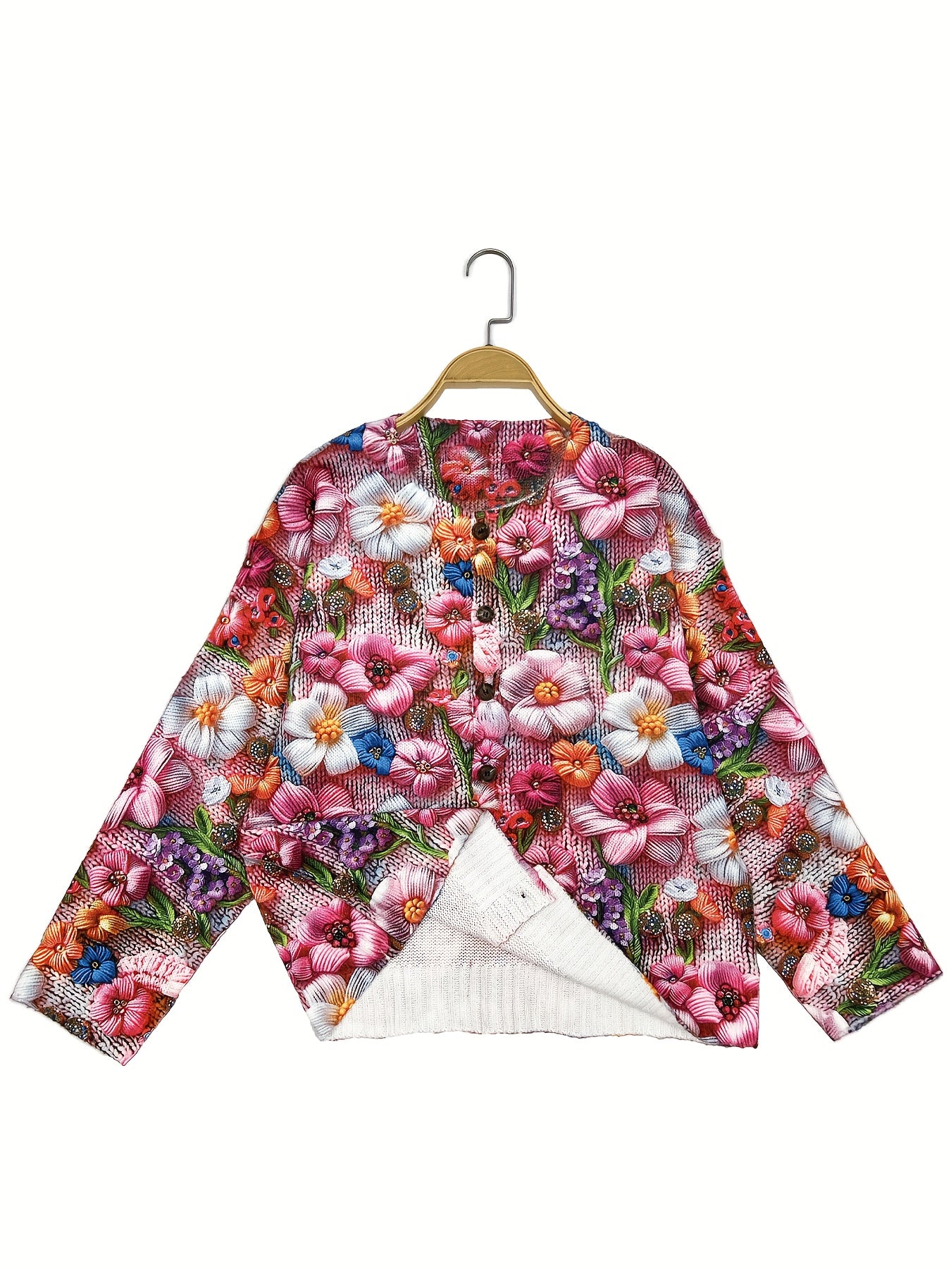 Cárdigan de manga larga con estampado floral para mujer talla grande, ropa exterior ligera para primavera y otoño