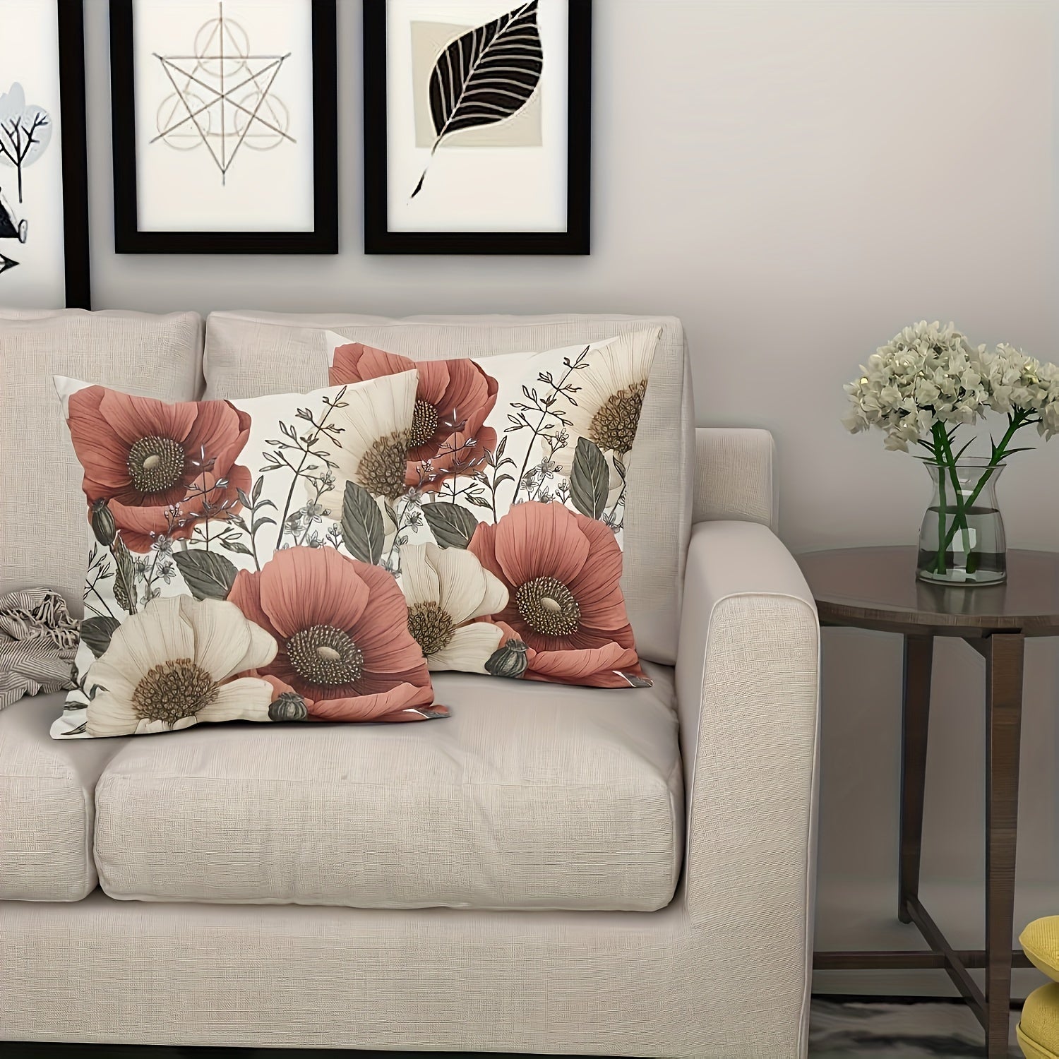 Set of 2 Rustic Floral Throw Pillow Covers Polyester Zipper Closure Indoor Outdoor