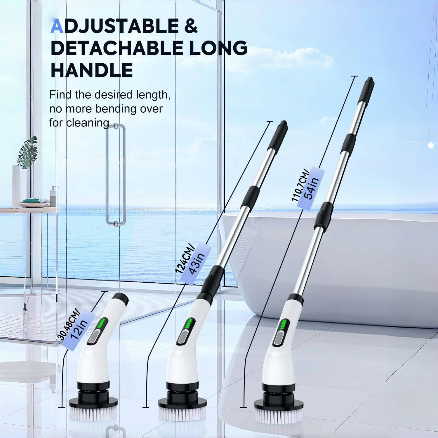 10 ta cho'tka bilan simsiz elektr spin scrubber, ikki tezlik, qayta zaryadlanadigan batareya, hammom plitkasi va avtomobil tozalash uchun