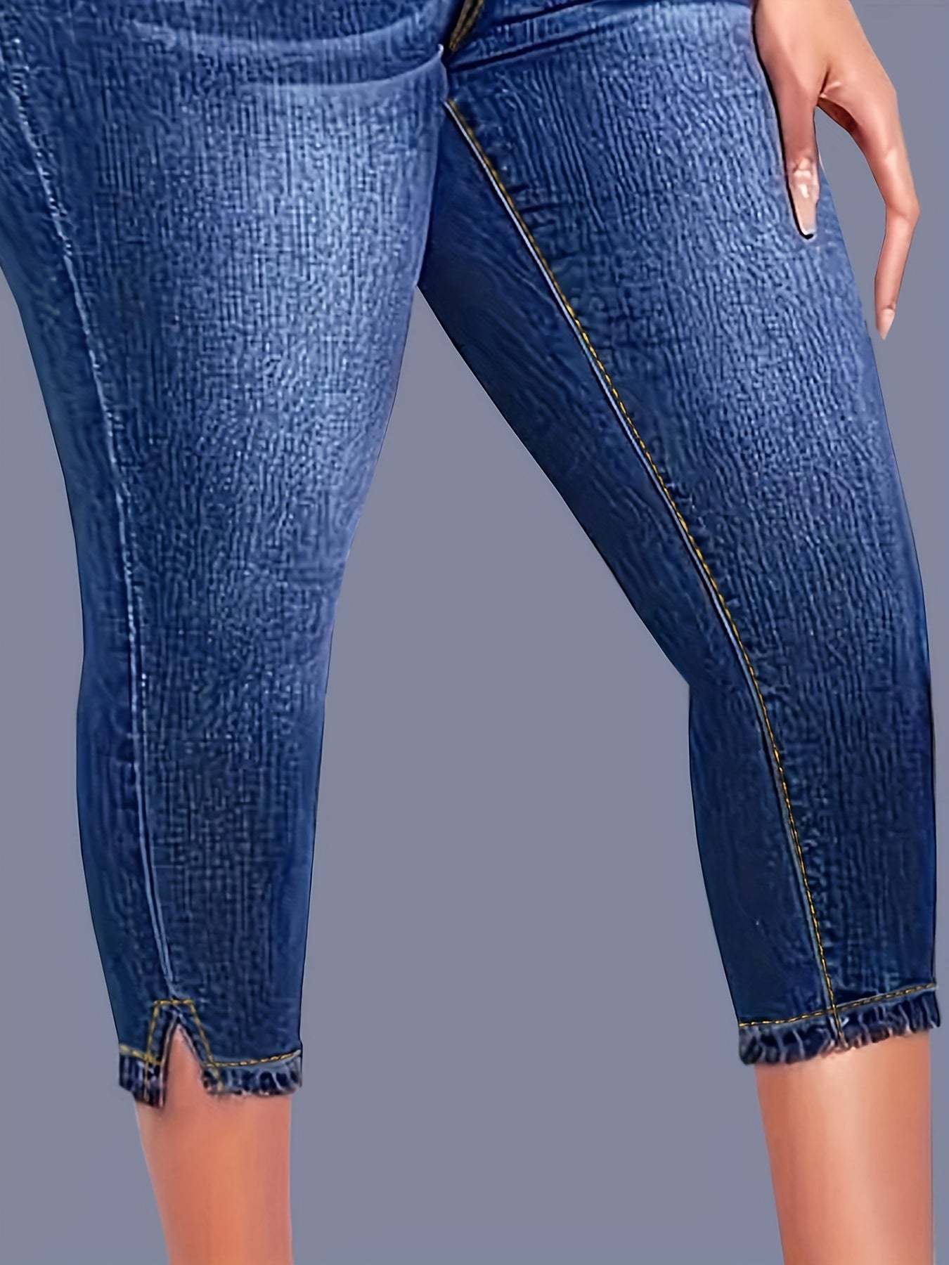 Women's High Stretch Cropped Mom Jeans with Slits and High Waist