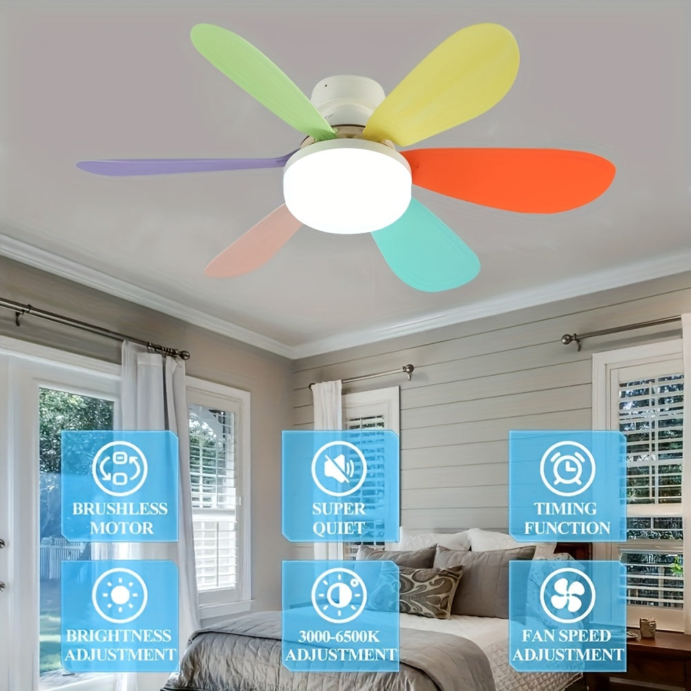 LED Smart Ceiling Fan Light with Remote Control, Timer, 6 Blades, Adjustable Brightness and Color Temperature