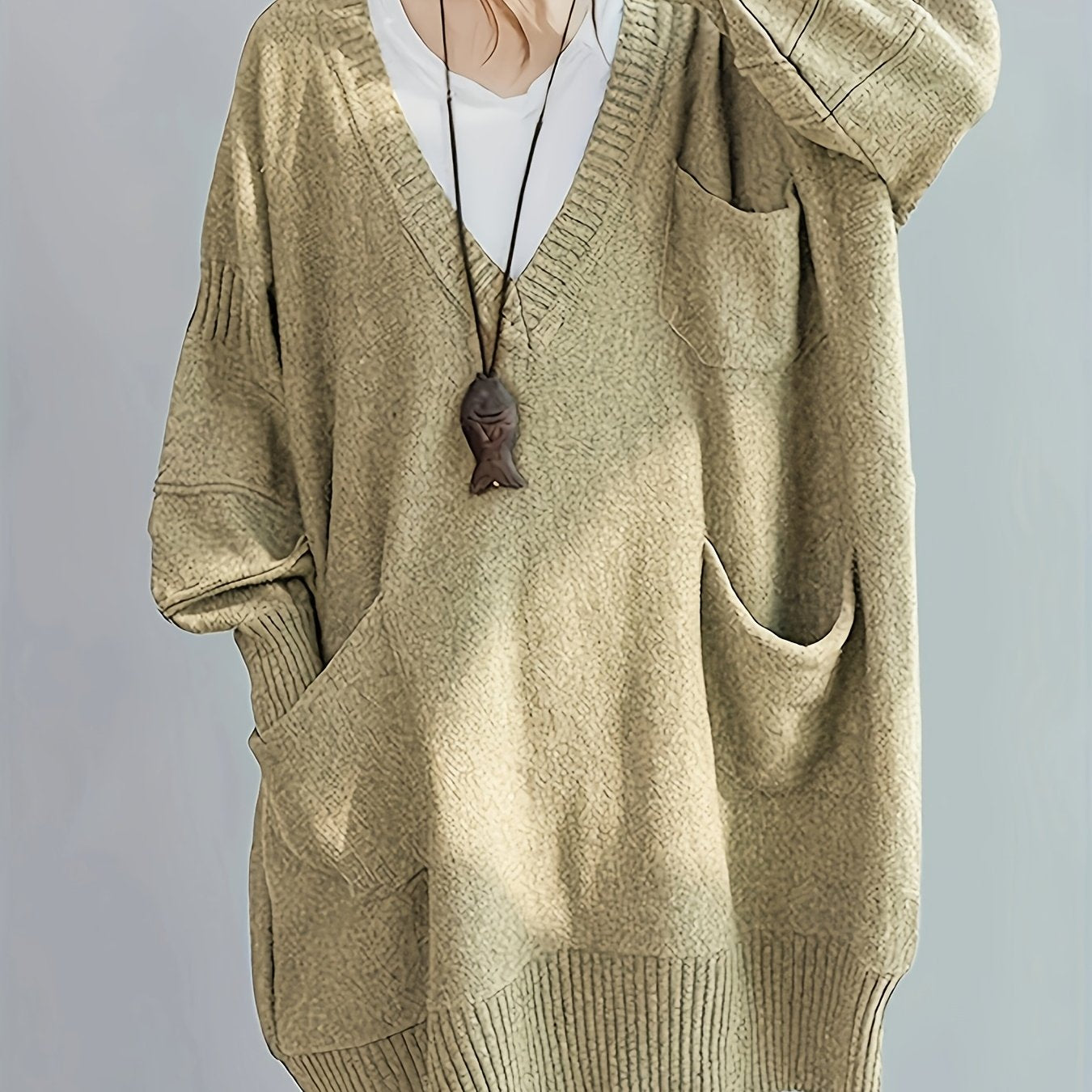 Plus Size Women's V-Neck Oversized Sweater Black Longline Casual Pullover