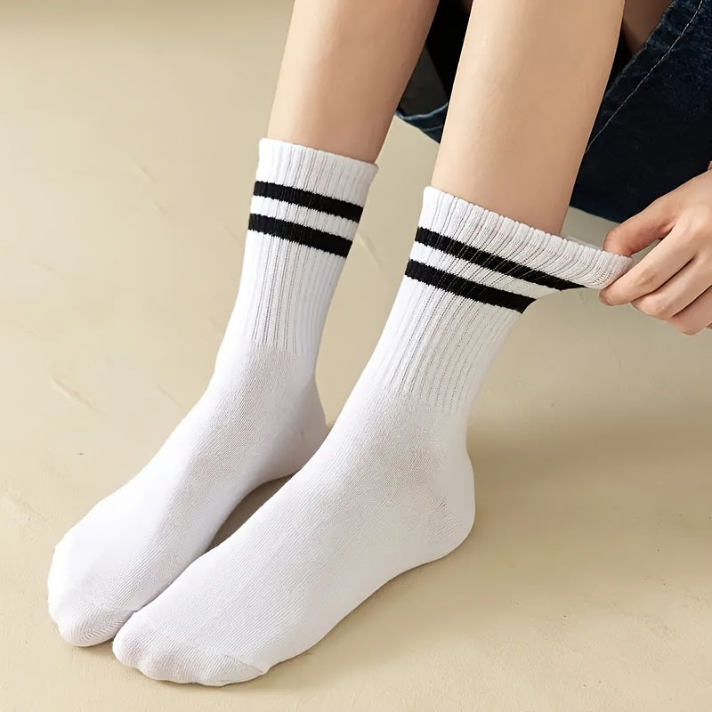 Men's Breathable Striped Crew Socks Polyester Blend Comfortable All-Season Outdoor 3-Pack