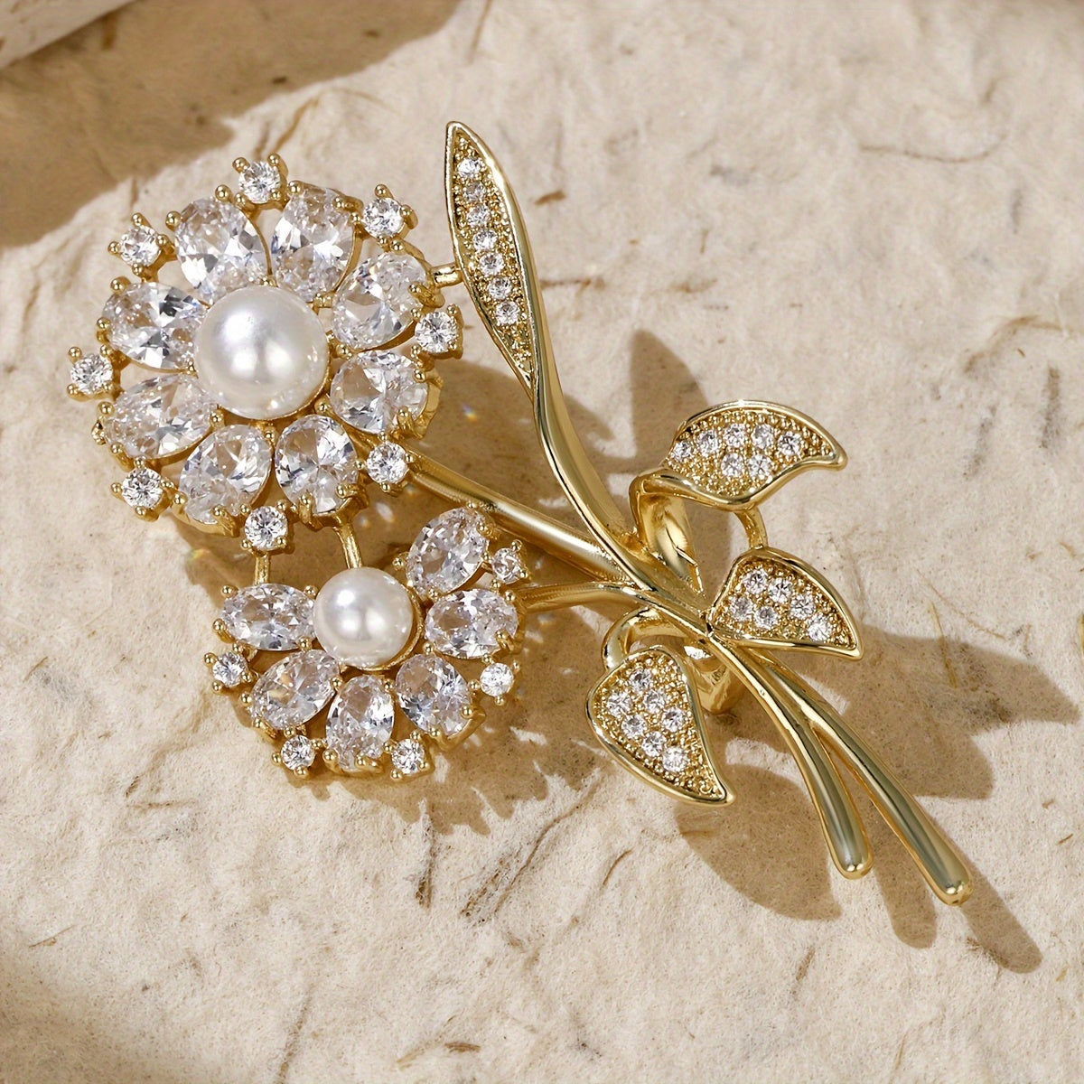 Vintage Floral Lapel Pin with Zirconia for Women Elegant Jewelry Accessory