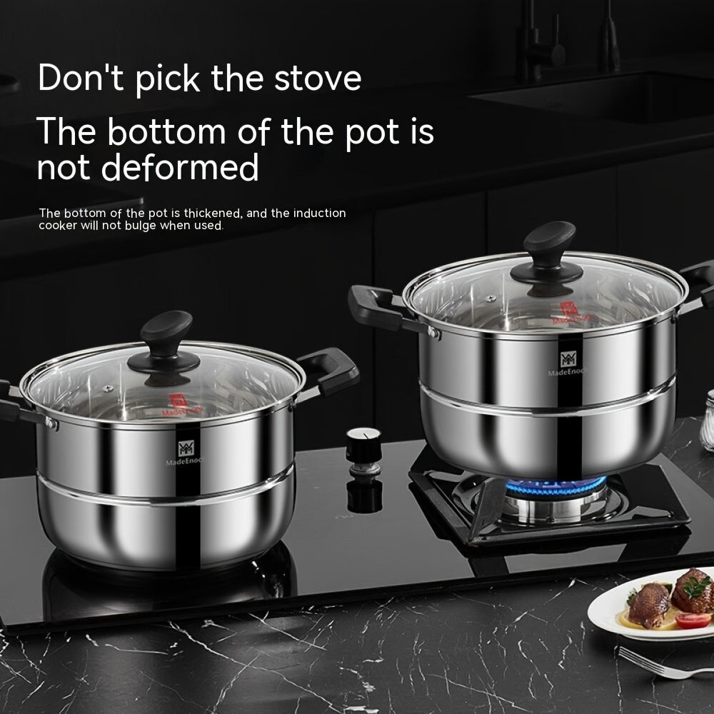 Кухонная кастрюля для супа, парящая булочки Мантоу, изготовленная из нержавеющей стали 201, с дизайном одного дна для пароварки. Диаметр кастрюли составляет 28 см, и она прозрачна для контроля за процессом приготовления. Код продукта: WMM-006.