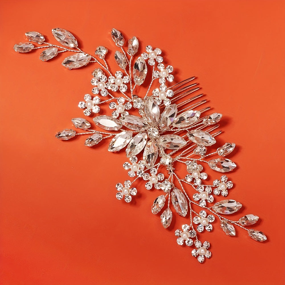 Handmade Flower Hair Comb with Horse Eye Rhinestones for Bridal Wedding Dress Accessories