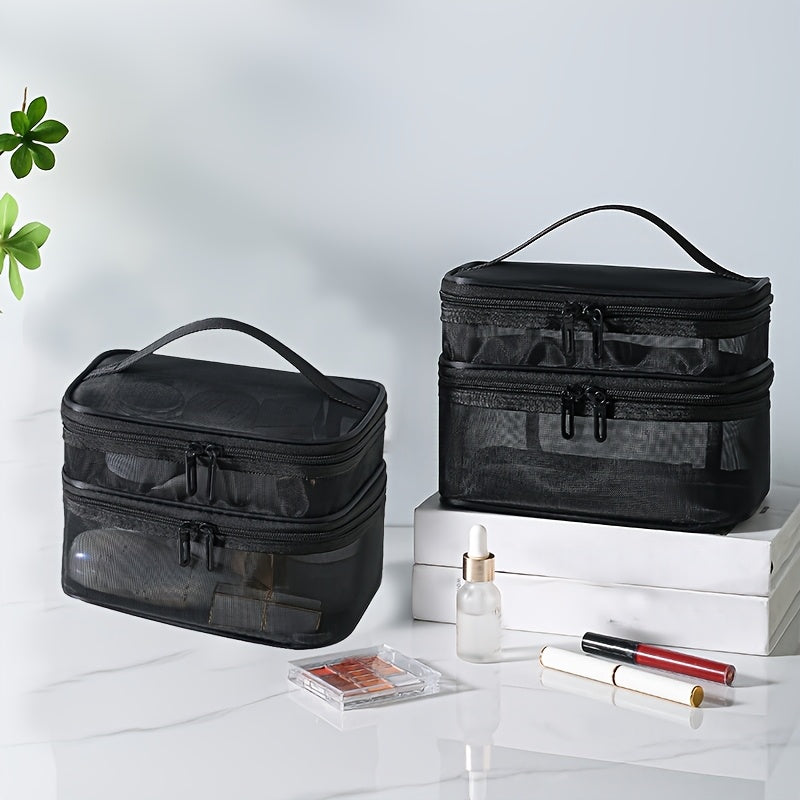 Travel Cosmetic Bag Large Capacity Mesh Makeup Organizer with Handle