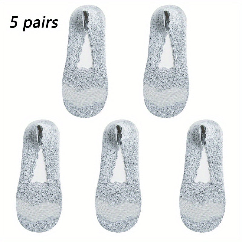 Women's Summer No-Show Socks Breathable Mesh Floral Lace Sweat-Absorbent