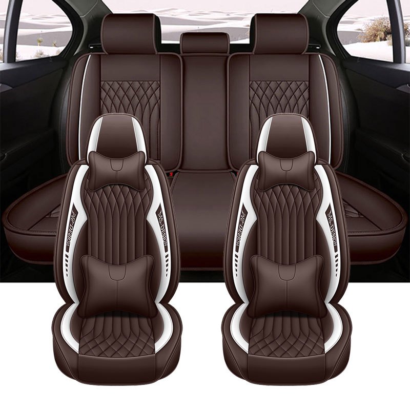 Barcha mavsumlar uchun sun'iy charm avtomobil o'rindiqlari qoplamalari, sirpanmaydigan, chizishga qarshi, dengiz xoki ko'k, 5 o'rinli