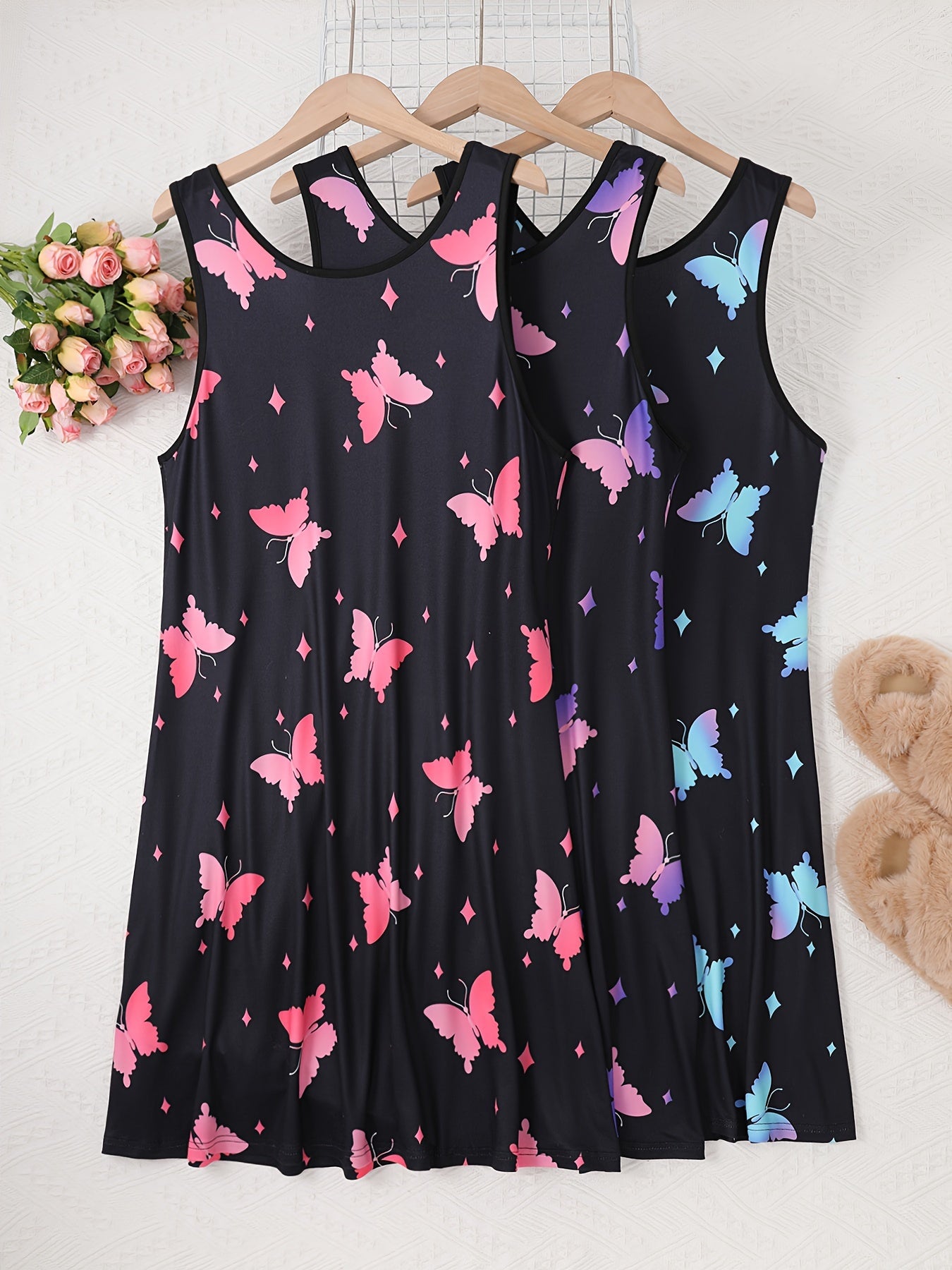 Women's Plus Size Sleep Dress Star Butterfly Print Tank Nightdress