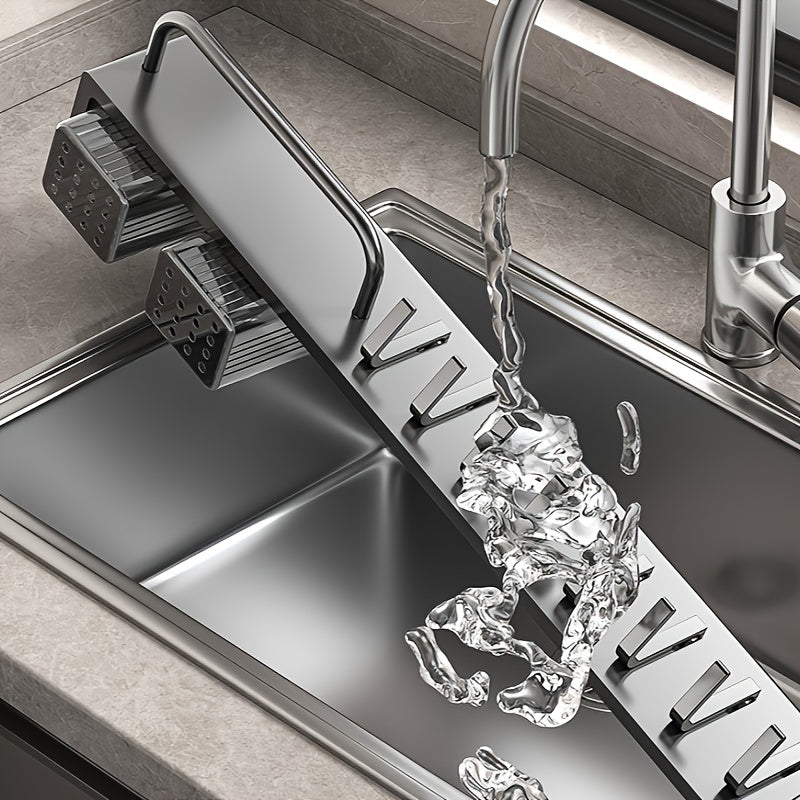 Wall-Mounted Kitchen Utensil Holder with Hooks, Metal and Plastic Storage Rack