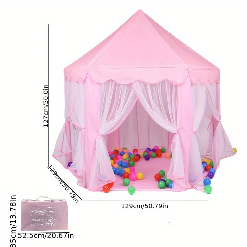 Pink Hexagonal Princess Castle Tent for Kids Indoor Outdoor Play 12M+ Polyester