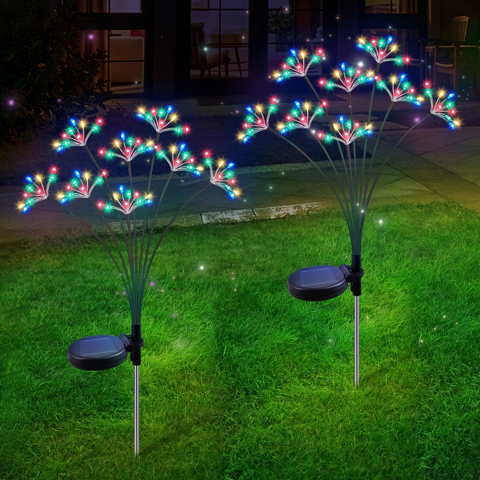 2-Pack Solar Garden Lights with Starburst Fireworks Design 160 LEDs Pathway Outdoor Waterproof