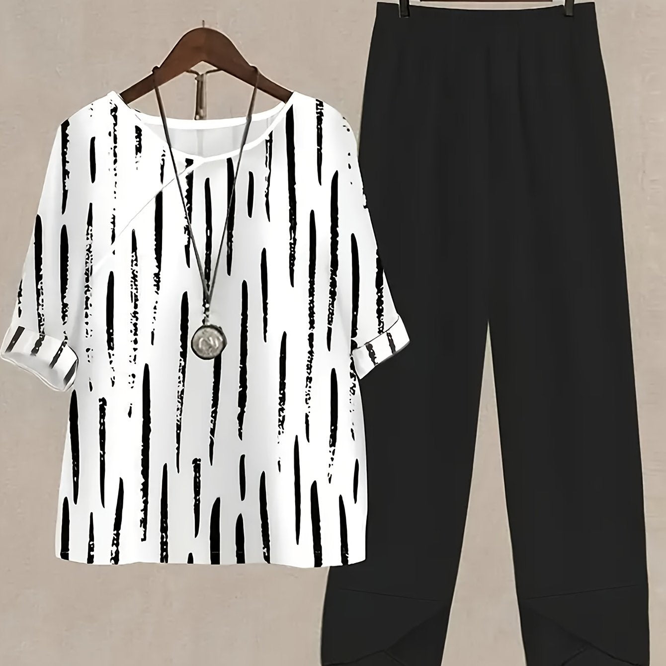 Women's Floral Polyester Pantsuit Loose Fit Crew Neck All-Season Lightweight