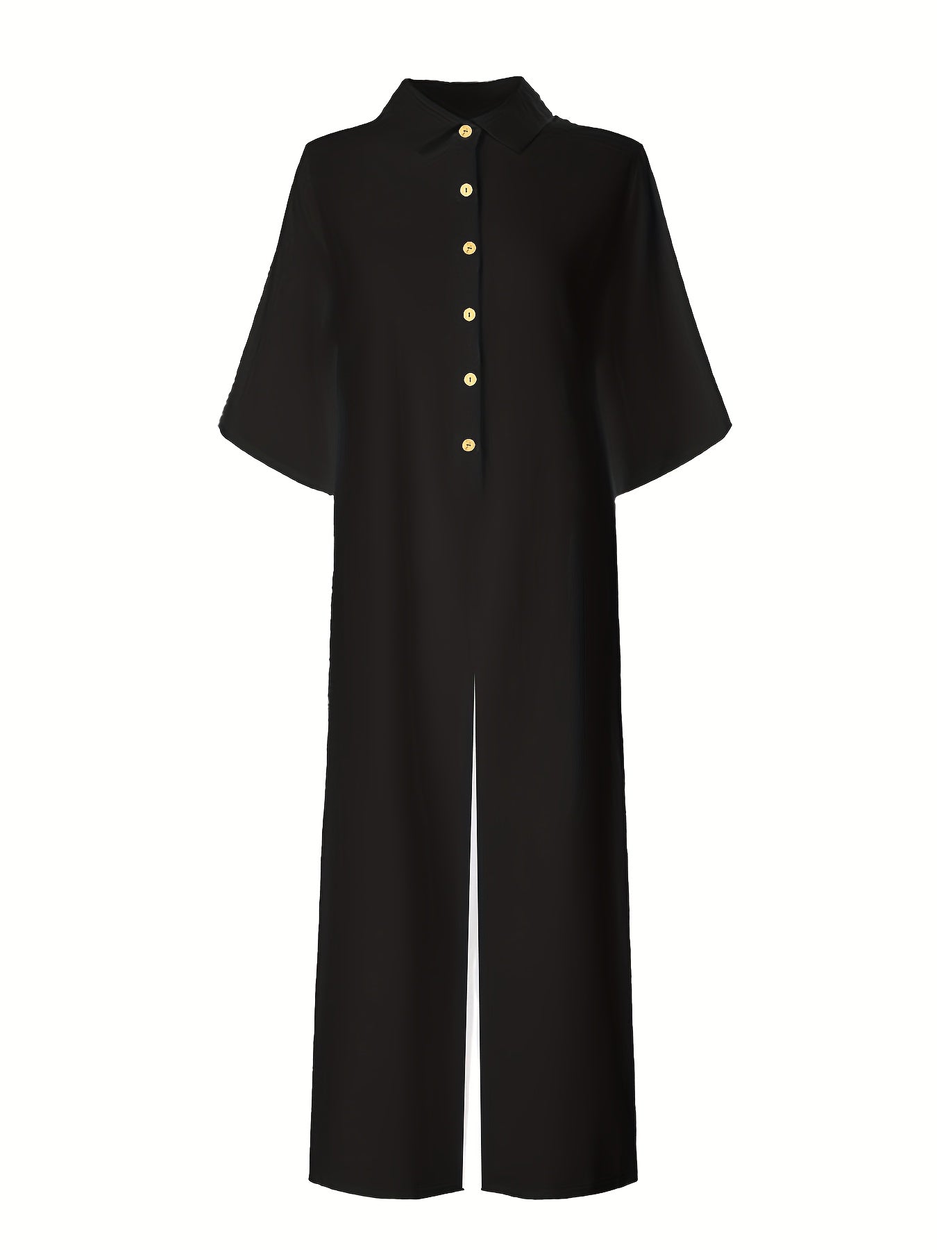 Plus Size Women's Red Jumpsuit with Button-Up Collar and Wide Legs