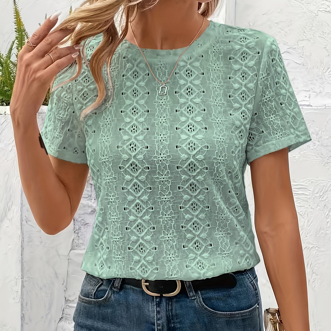 Women's Knitted Crew Neck T-Shirt Solid Color Spring Summer Fall Lightweight