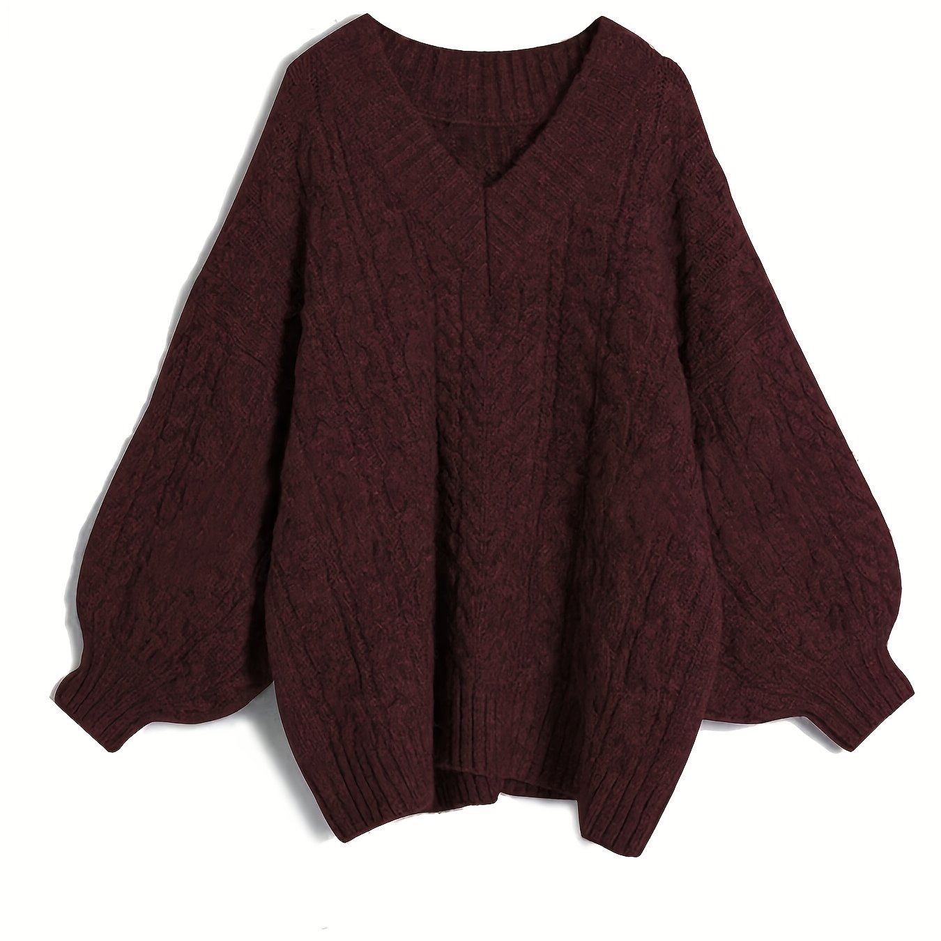 Women's V-Neck Cable Knit Sweater Fall Winter Long Sleeve Solid Color Polyester Stretch Pullover