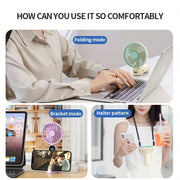 Portable USB Rechargeable Fan with 6 Speeds Digital Display Handheld Neck Desktop for Travel Outdoor