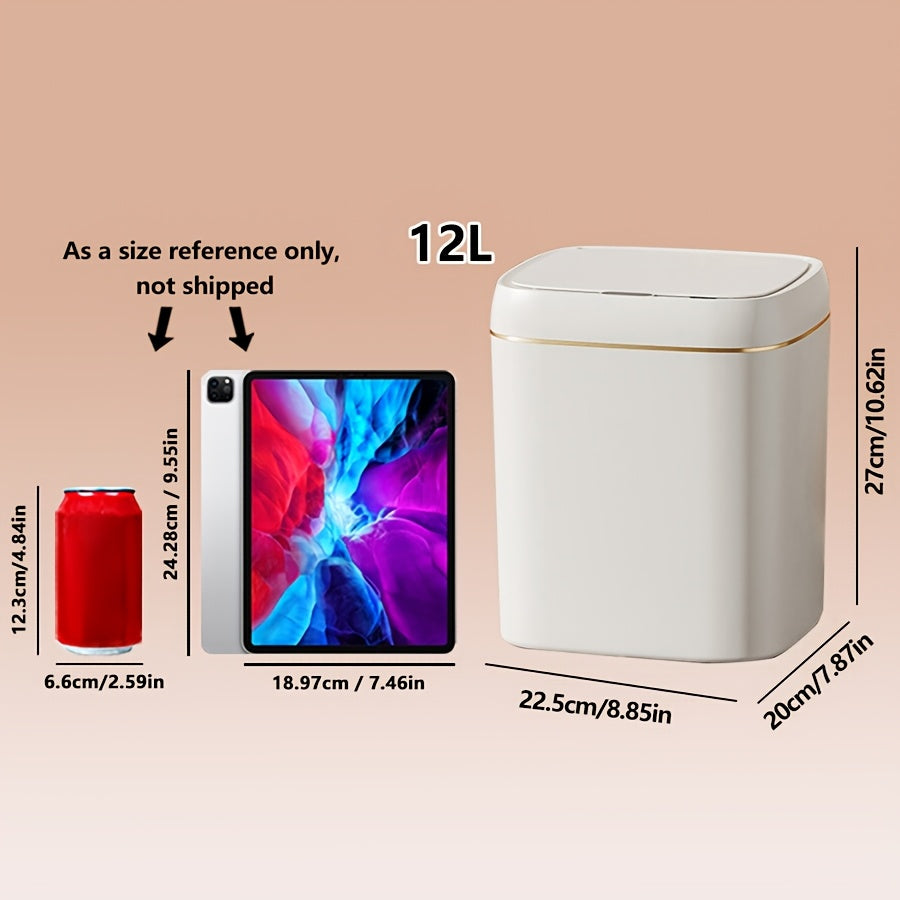 Infraqizil sensorli aqlli axlat qutisi, 12L/14L sig‘imi, batareya bilan ishlaydi, uy, ofis va maktab uchun ideal, jim operation, zamonaviy qopqoq uslubi, sumka ko‘rsatkichi.