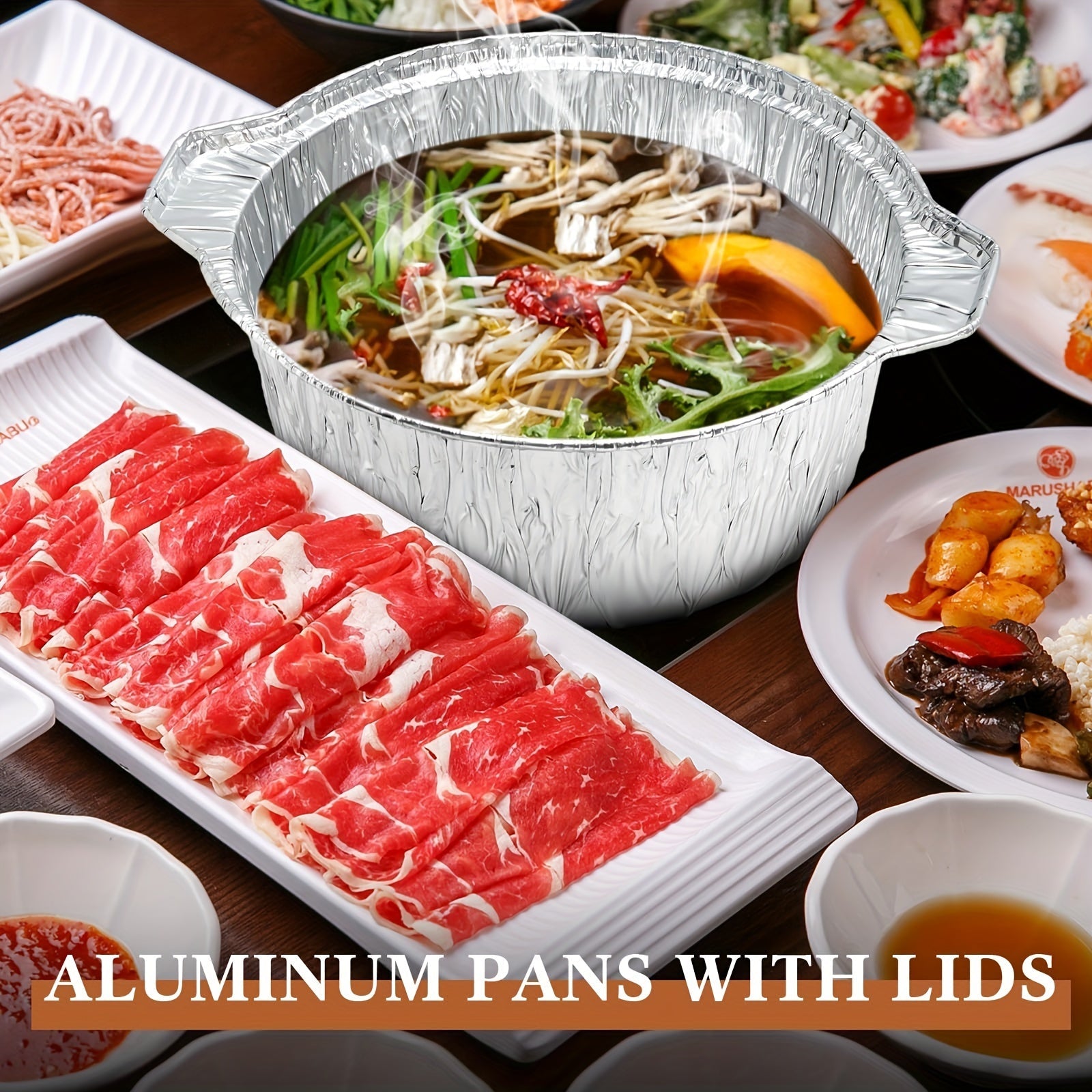 Set of Ten 5-Piece Disposable Aluminum Pots with Lids for Cooking and Camping