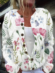 Cárdigan de mujer con estampado floral, manga larga, con botones, casual, ligero