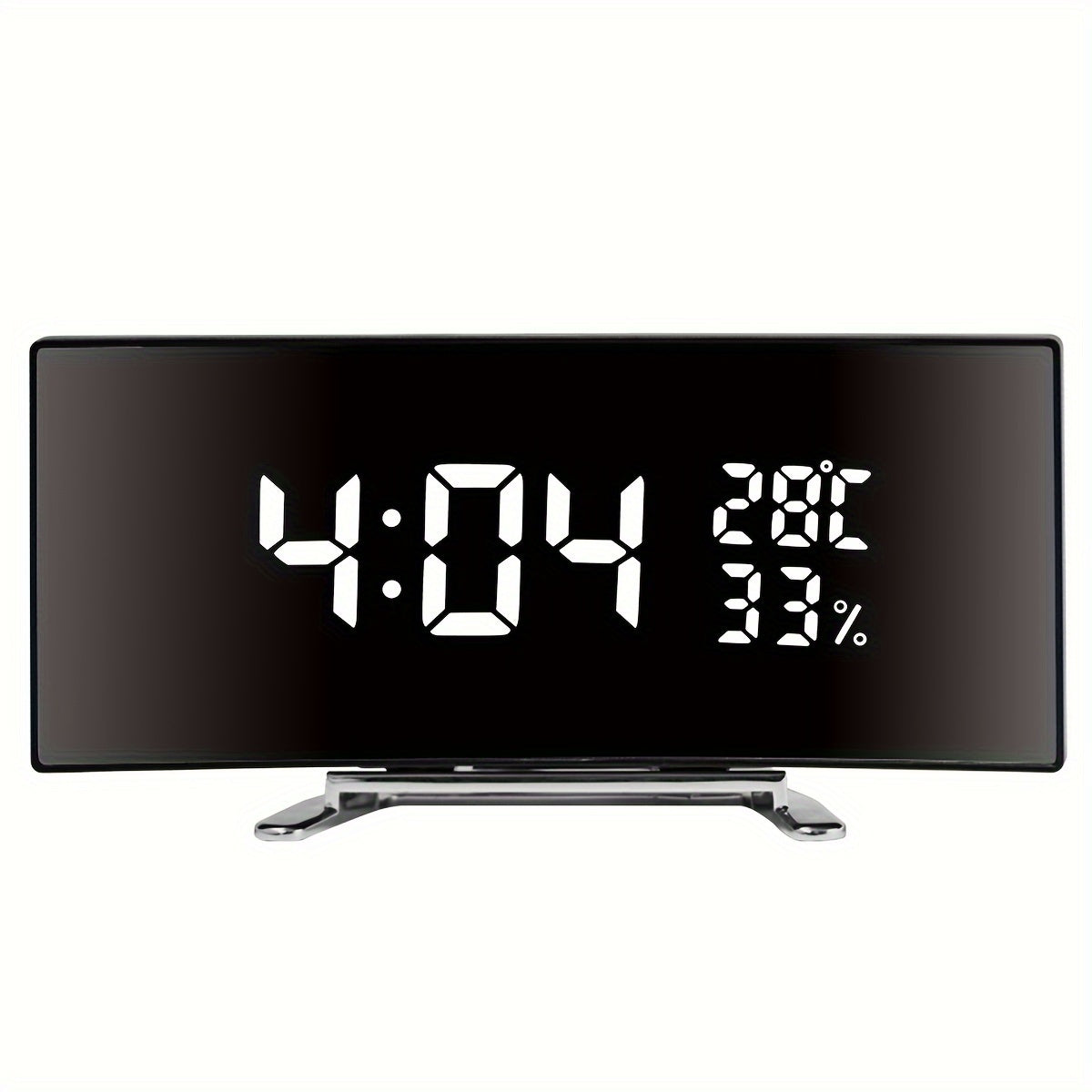 Black LED Curved Alarm Clock with Temperature Humidity Display and USB Battery Power