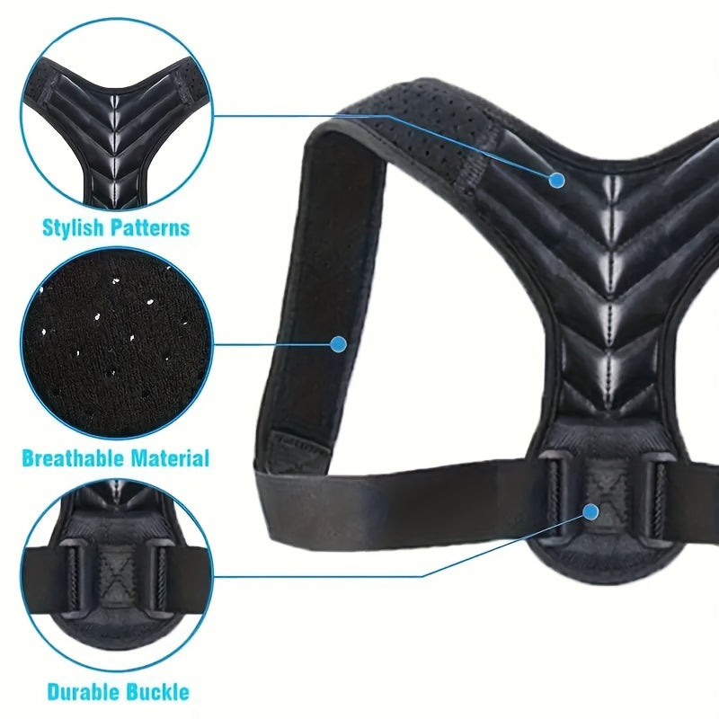 Black Adjustable Posture Corrector Belt for Men and Women with Lumbar and Clavicle Support