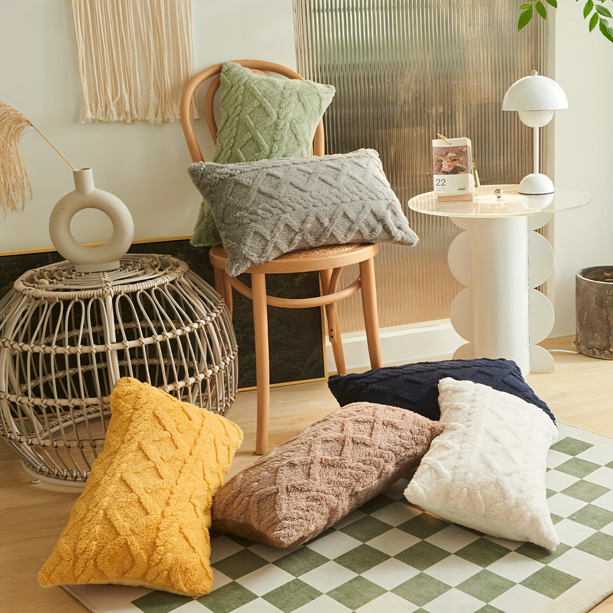 Decorative Cushion Cover 19.7x11.8 Inch Plush Throw Pillow Case Geometric Diamond Pattern