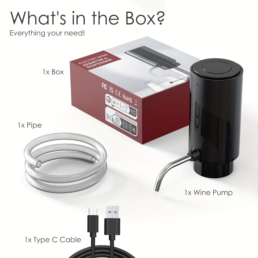 Electric Wine Aerator and Pourer Rechargeable with Quick Aeration and One-Touch Stop