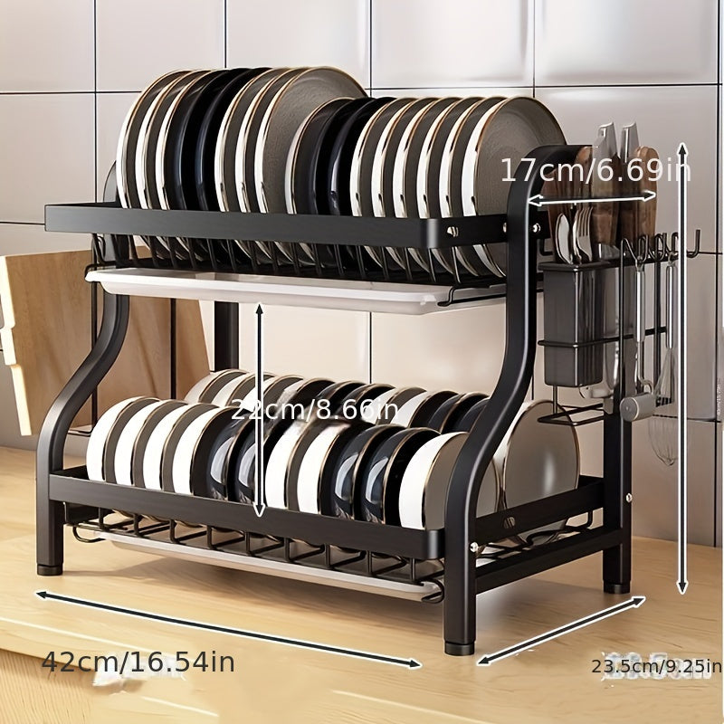 Conjunto compacto de estantes para platos de cocina con bandeja de drenaje, soportes para utensilios y tablas de cortar