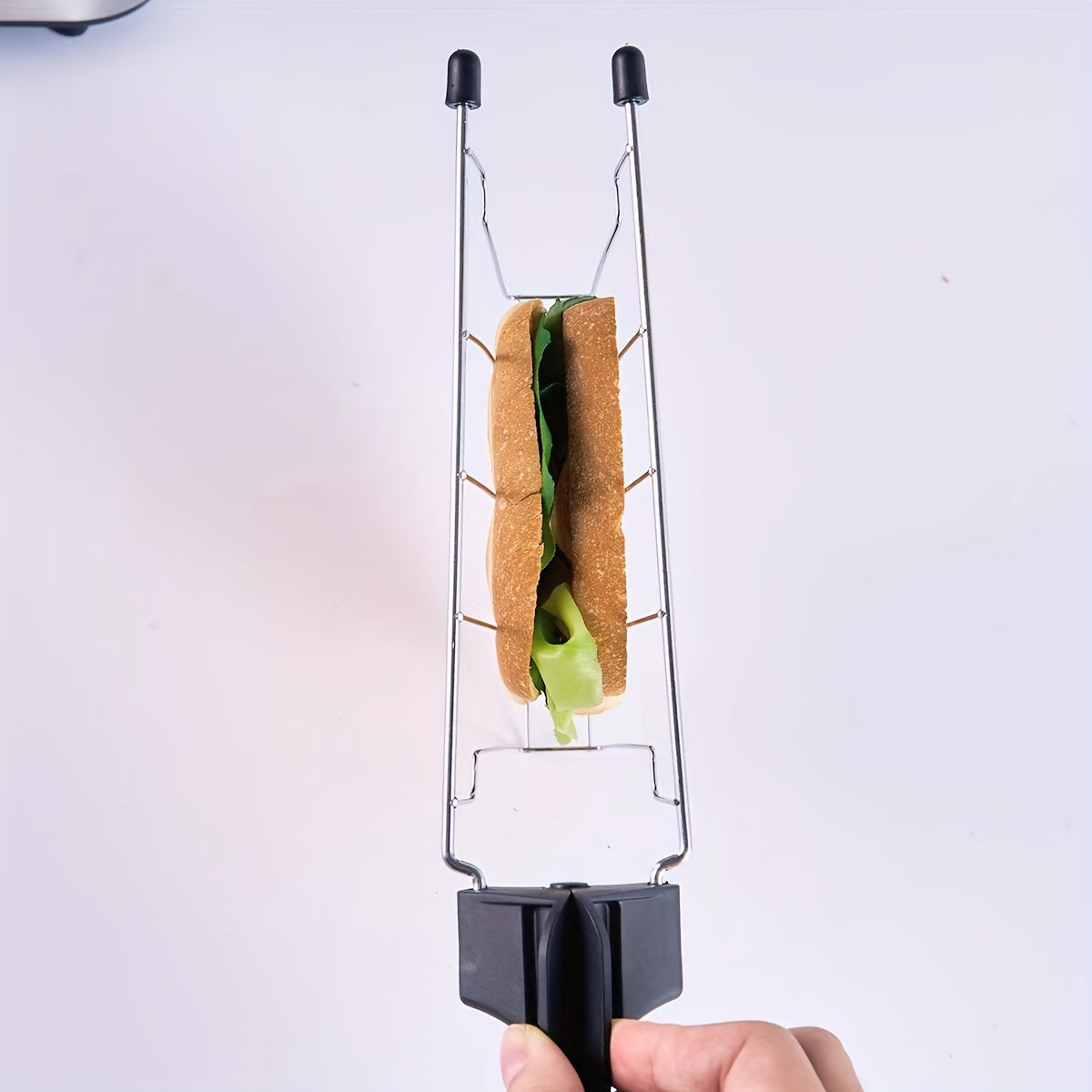 Stainless steel sandwich holder cage with heat-proof handle for toaster, anti-scalding clip