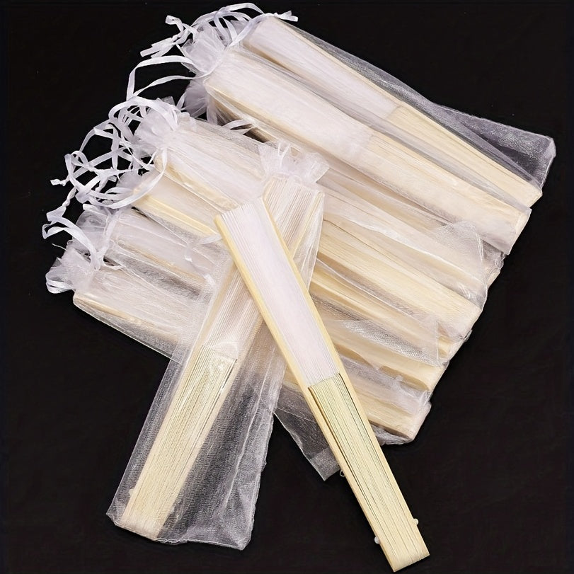Set of 24 Handheld Paper Folding Fans with Bamboo Handles for Weddings Parties and Decor