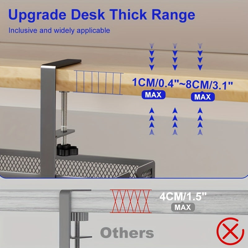 Black Wire Cable Organizer for Office Desks with Metal Arm Under-Desk Storage