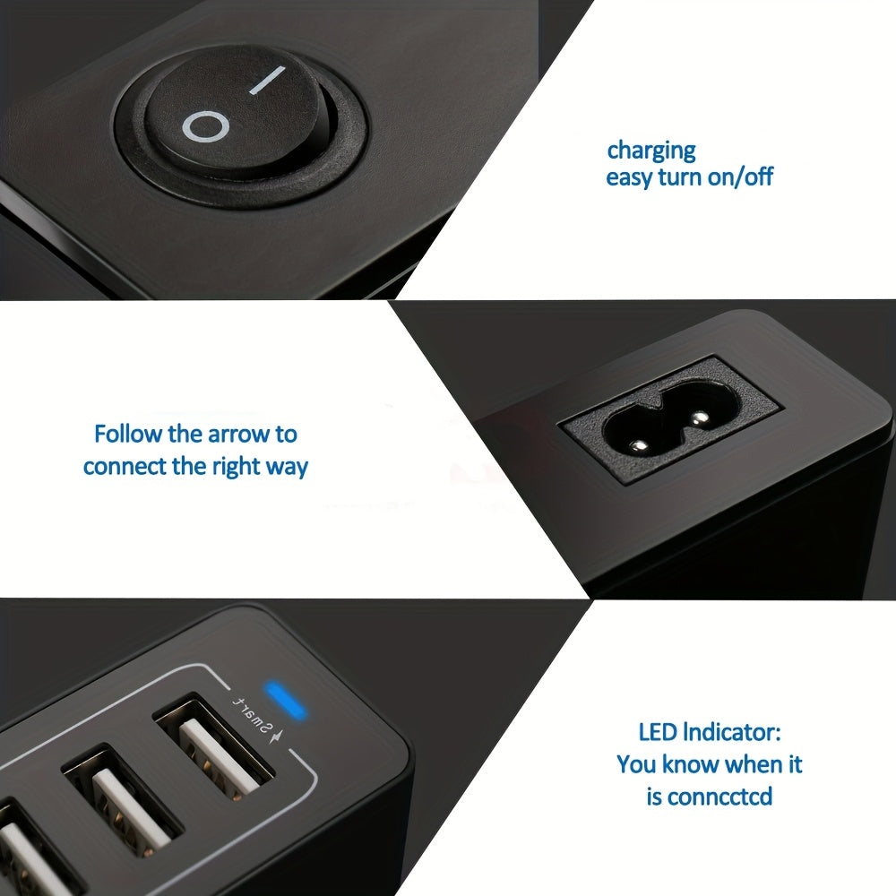 60W Fast Charging 10-Port USB Power Station European Plug Multi-Protection for iPad iPhone and USB Devices