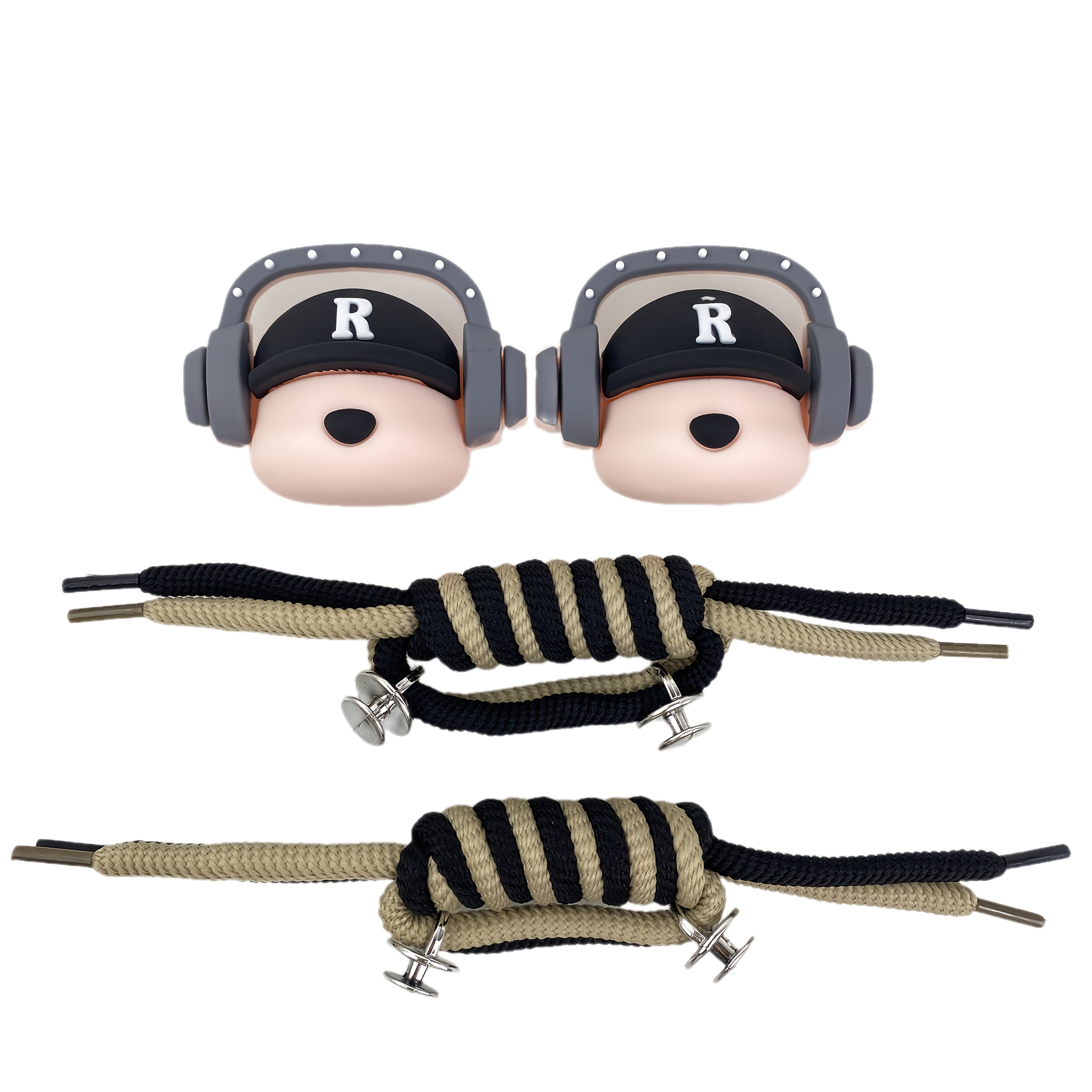 Women's Beige Clog Shoes with Dog Ear Headphones Design Comfort Casual