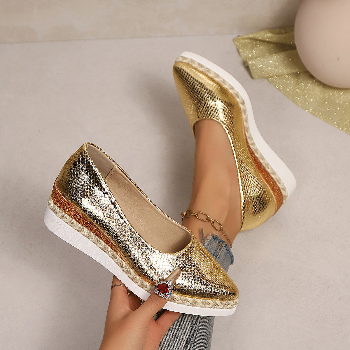 Women's Leather Wedge Heel Pumps with Cushioned Insole