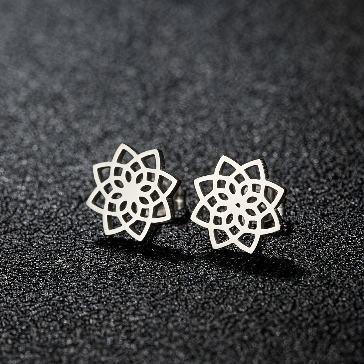 Women Stainless Steel Mandala Stud Earrings Geometric Flower Daily Yoga