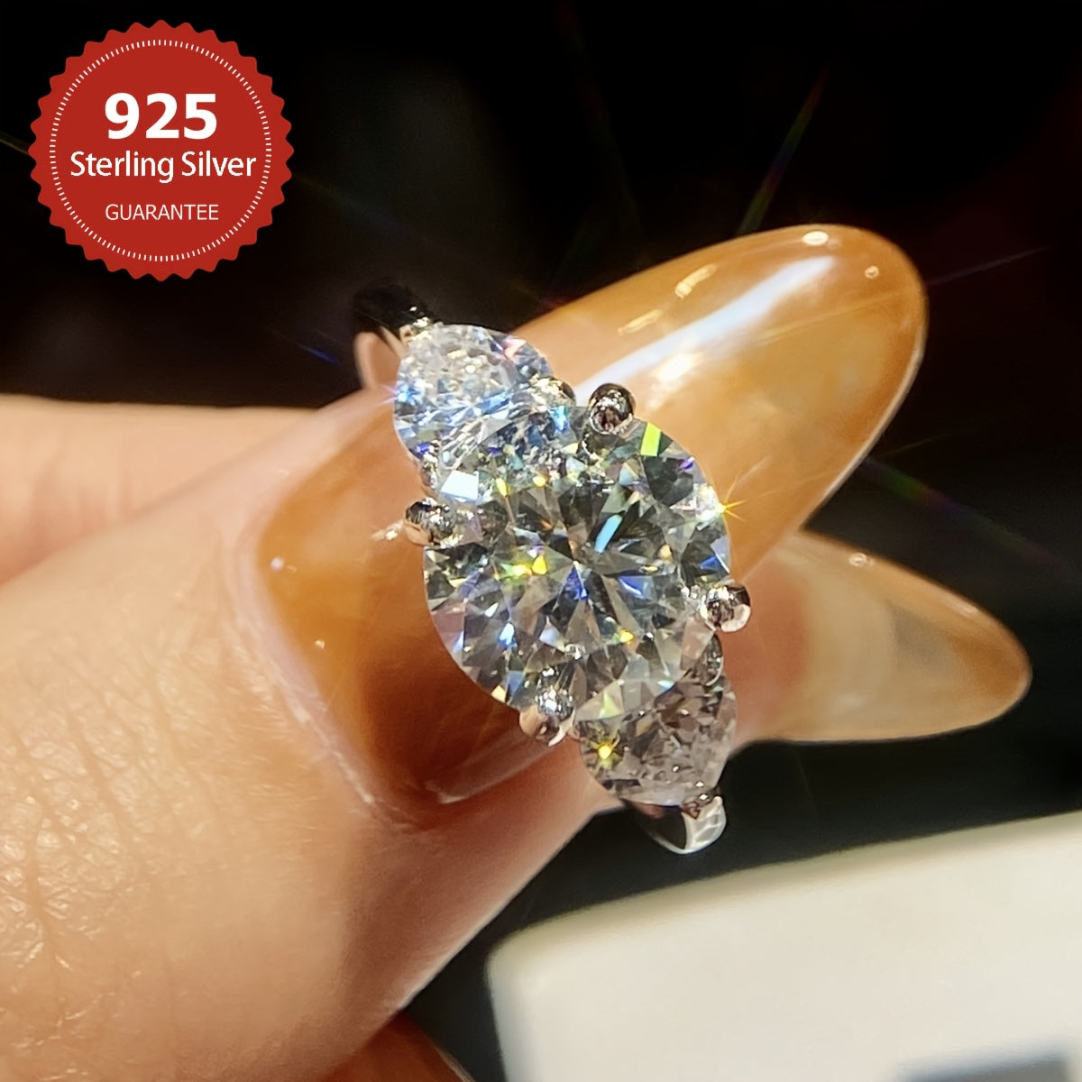 Women's 3ct Moissanite Engagement Ring Sterling Silver Heart Promise Eternity Band